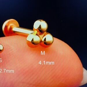 Oufer 14k Yellow Gold Triple Bead Tri Bead Threadless Top (2) 4.1mm